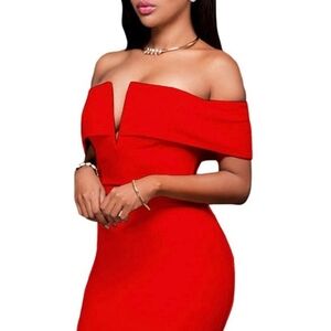 Fashion Nova -- Off-The-Shoulder V Cut Bodycon Dress
